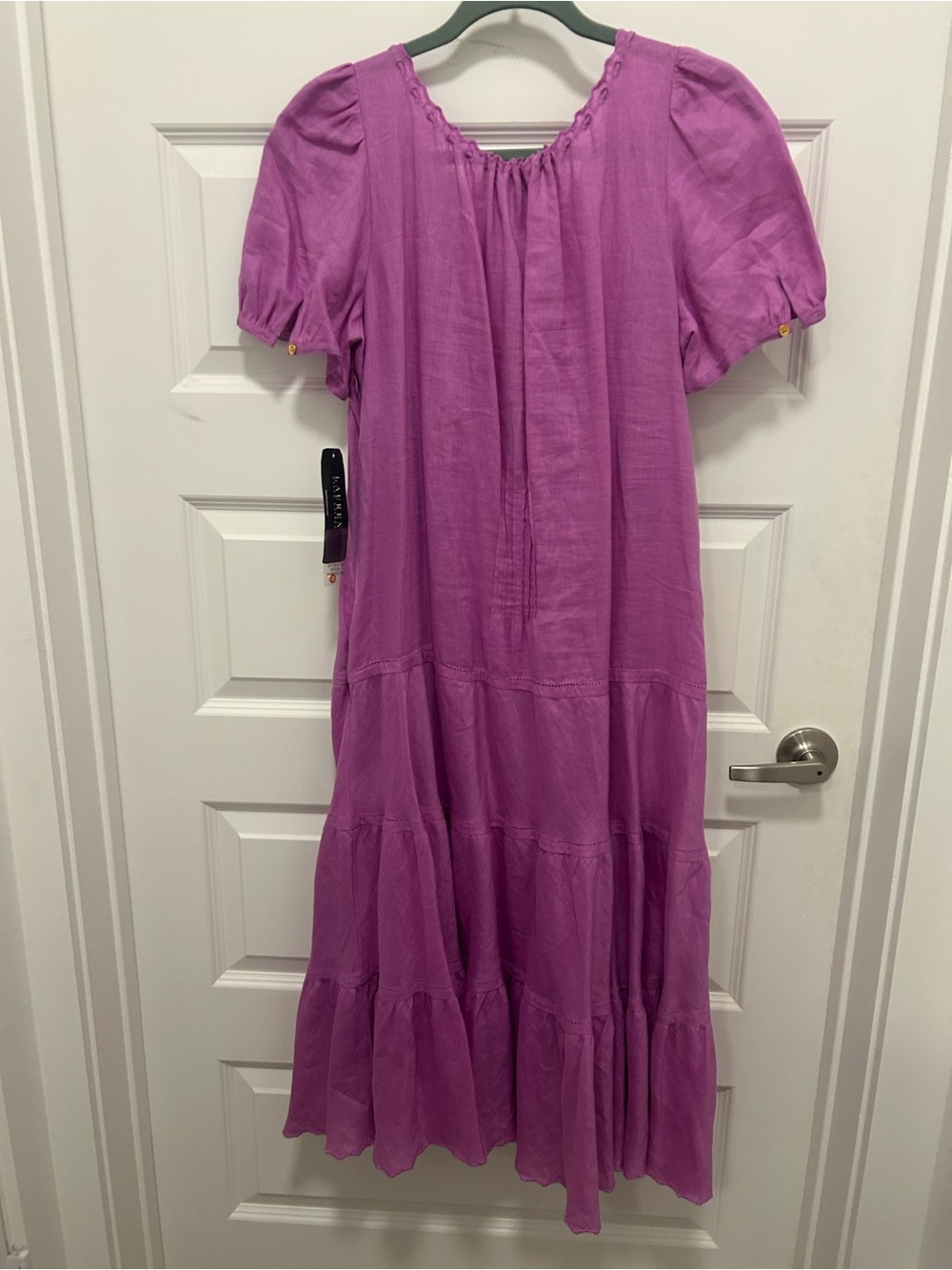 Lauren Ralph Lauren Purple100% Linen Tiered Midi Dress 16 Boho Cottagecore NWT - Picture 8 of 15